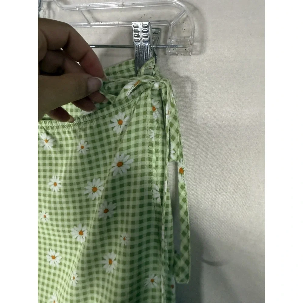 Live To Be Spoiled Green Gingham Daisy Floral‎ Wrap Minin Skirt Womens Med
